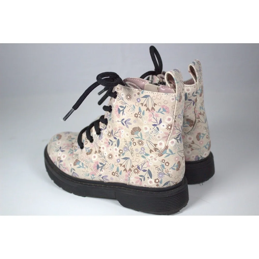 Art Class Zoe Girls US 13 Combat Boots Light Pink Floral Side Zipper Lace Up
